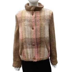 Cool Vintage Women’s Sweater Jacket Wool Size Medium Buttons Brown Beige Pink